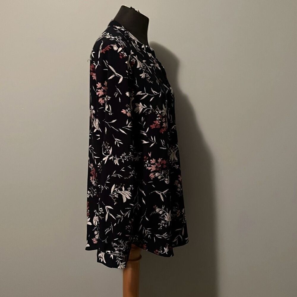 Hilary Radley Women's Black Floral Long Sleeve Split Neck Blouse - Picture 5 of 8
